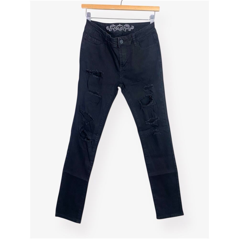 Wax Jeans Junior’s Distressed Skinny Pants Black 9